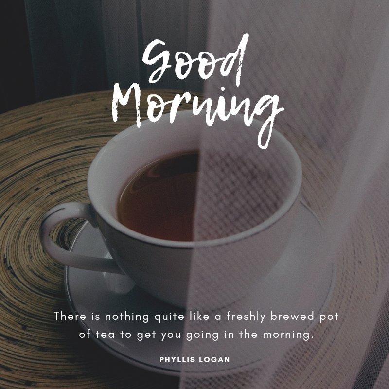 morning quotes on fresh tea cup