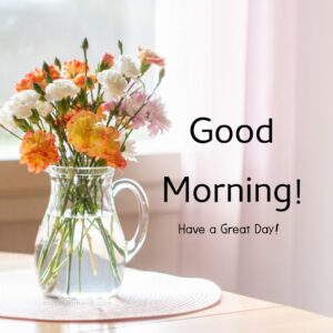 Good morning images beautiful glass flower pot